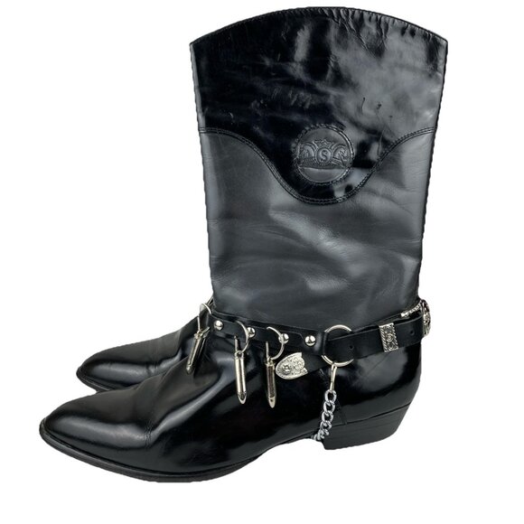 Sz 13 Mens 80s Stracam Biker Western Punk Goth Boots Bullet Chain Buckle main image 7